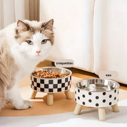 Gamelle chat surélevée damier - CheckersCat™